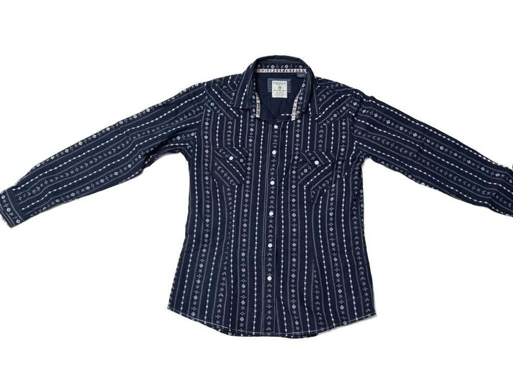 Panhandle Men's Blue Southwestern Stripe Pearl Snap Western Shirt
